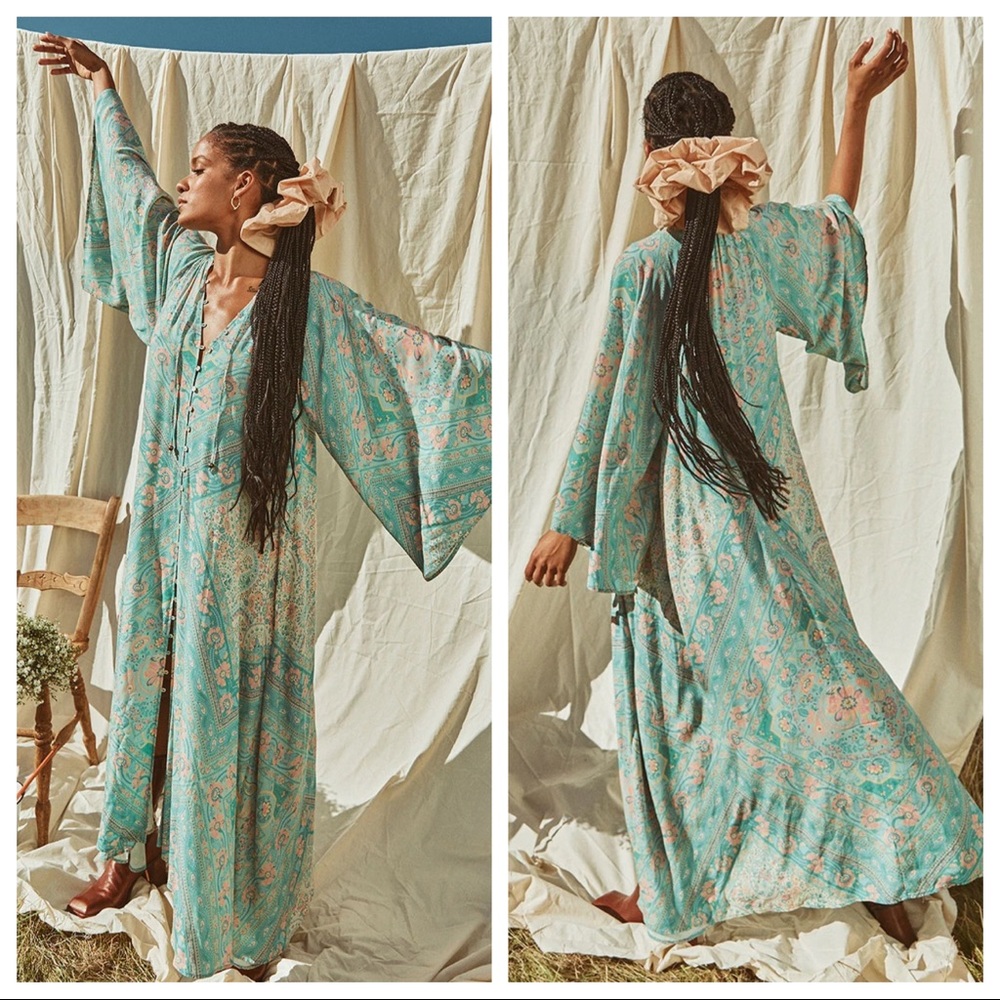 NWT Spell Designs Farrah Half Moon Gown aqua XS